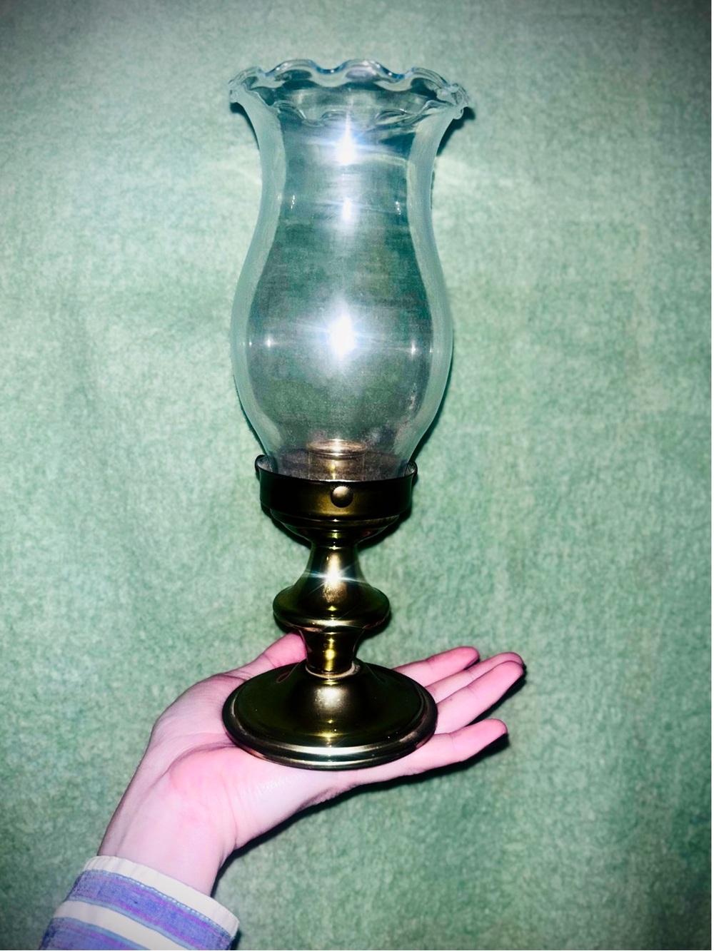 Vtg 1970s Brass Hurricane Oil Lamp Taper Candle Holder